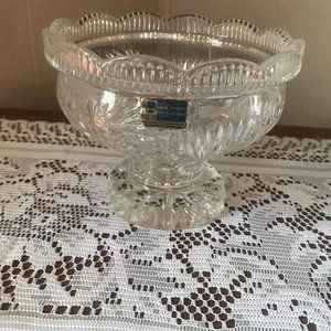 Lausitzer 24% Lead Crystal Pedestal Bowl Hand Cut Tall & Heavy German Made
